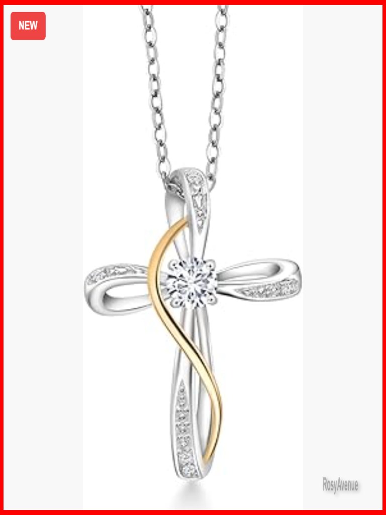 Sterling Silver 10k Gold Infinity Cross Pendant Necklace With Birthstones